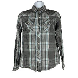 GPH Supply Company Plaid Button-Down Shirt Long Sleeve Men's Medium Gray & Blue